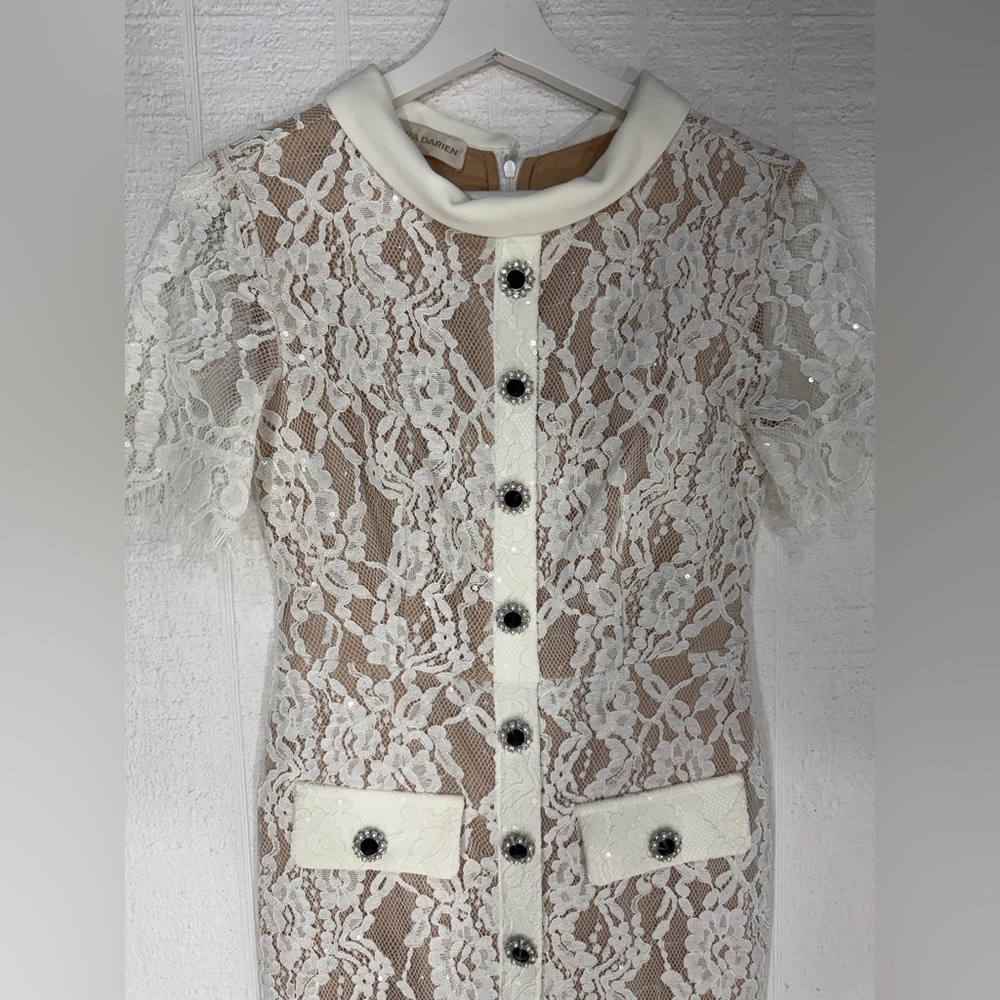 Elegant White Lace Midi Dress with Button Front - Picture 3 of 16